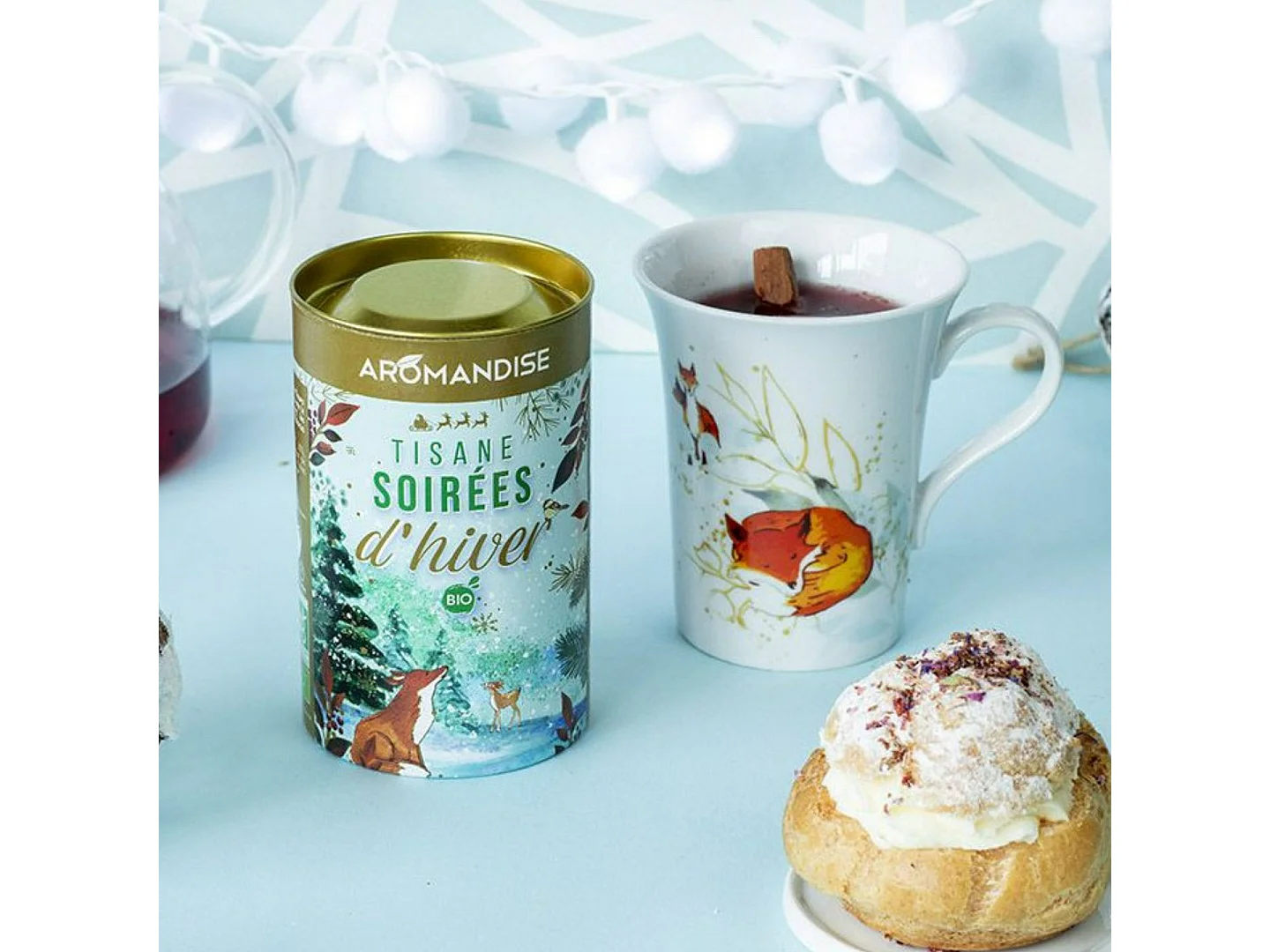 250 ml porseleinen bloementheepot + Trio feestelijke kruidenthee - Winteravonden, Kerstmis, Sinaasappel Kaneel