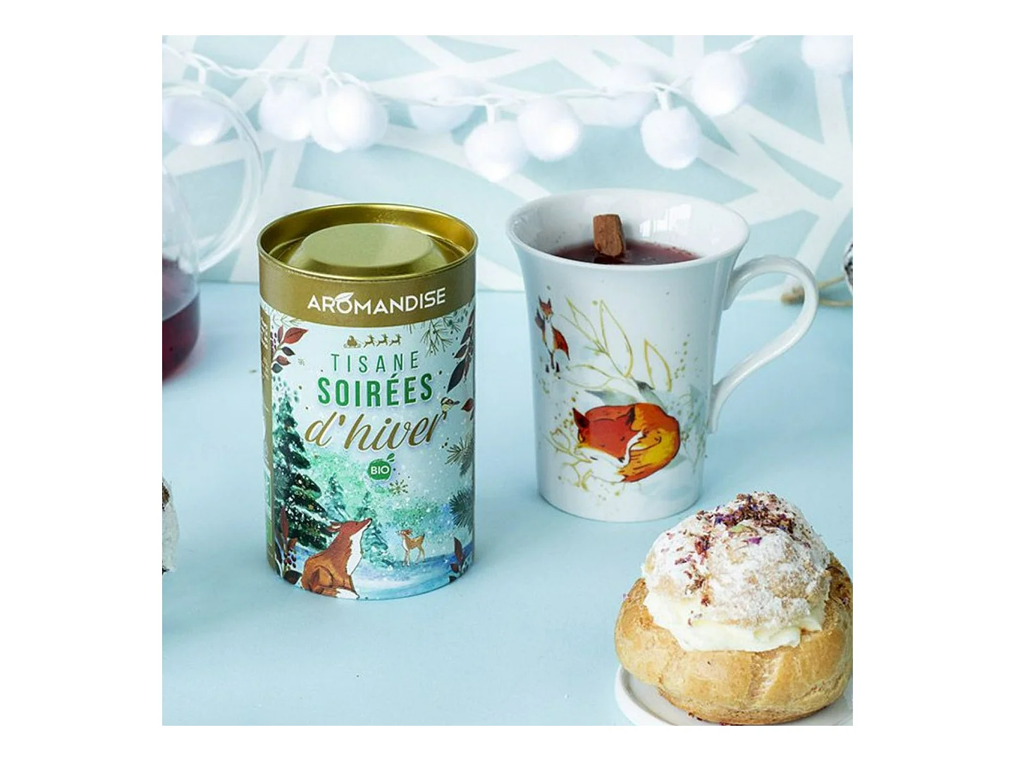 Tisanière fleurie porcelaine 250 ml + Trio tisanes festives - Soirées d'hiver,Noël,Orange Canelle