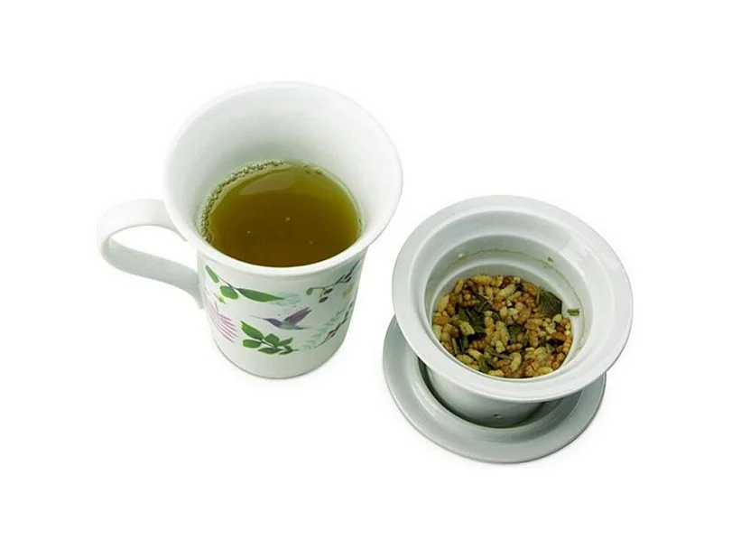 Tisanière fleurie porcelaine 250 ml + Trio tisanes festives - Soirées d'hiver,Noël,Orange Canelle