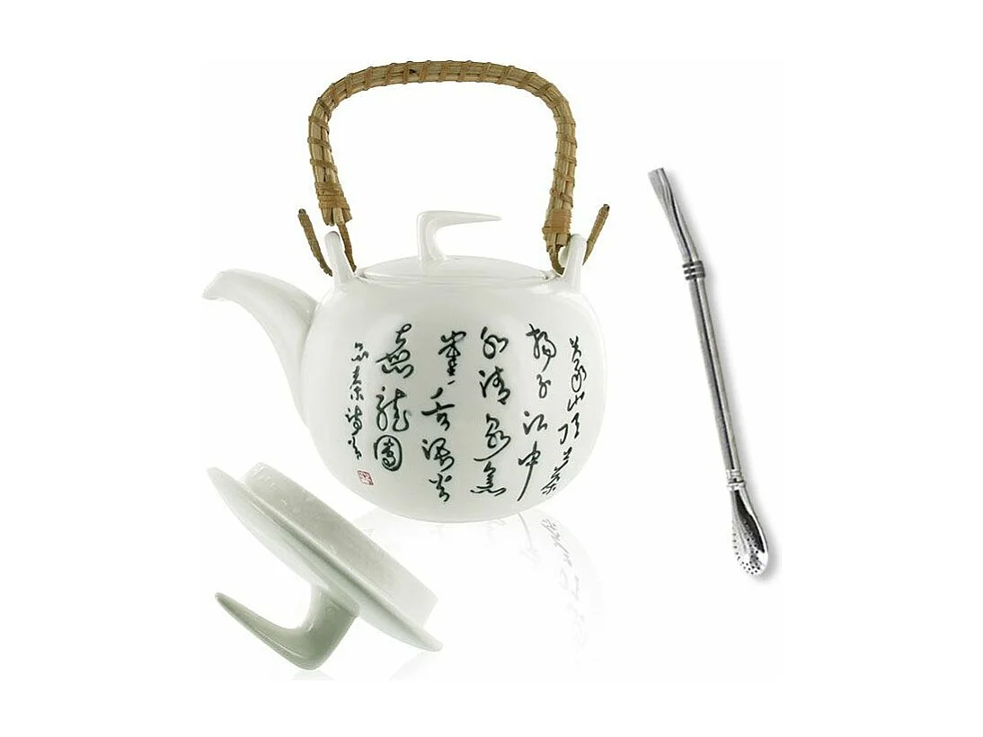 Jiangxi aardewerk theepot 1 liter + roestvrijstalen rietje met filter