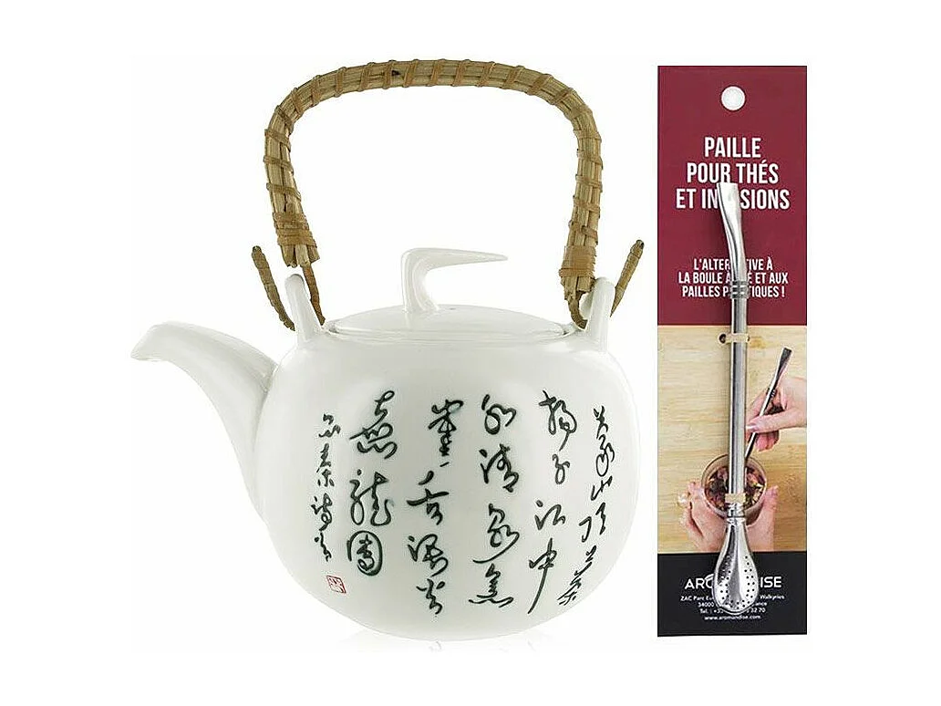 Jiangxi aardewerk theepot 1 liter + roestvrijstalen rietje met filter