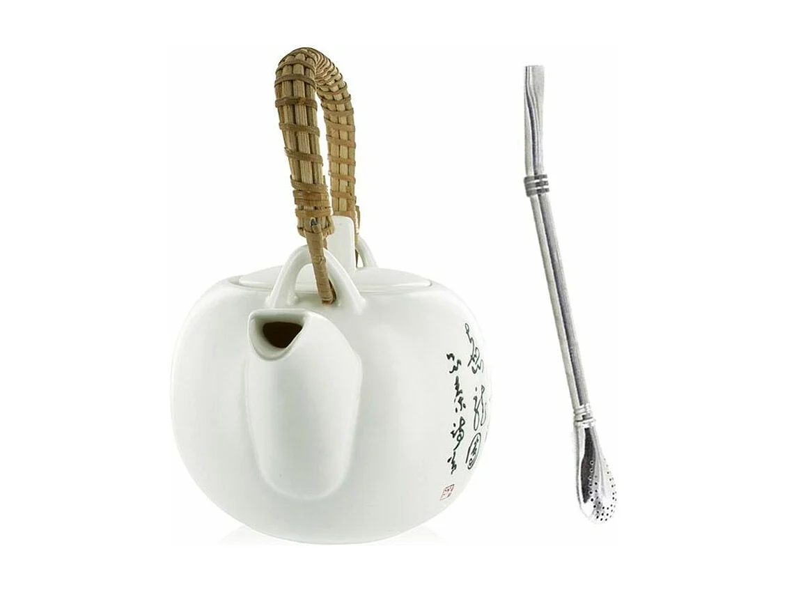 Jiangxi aardewerk theepot 1 liter + roestvrijstalen rietje met filter