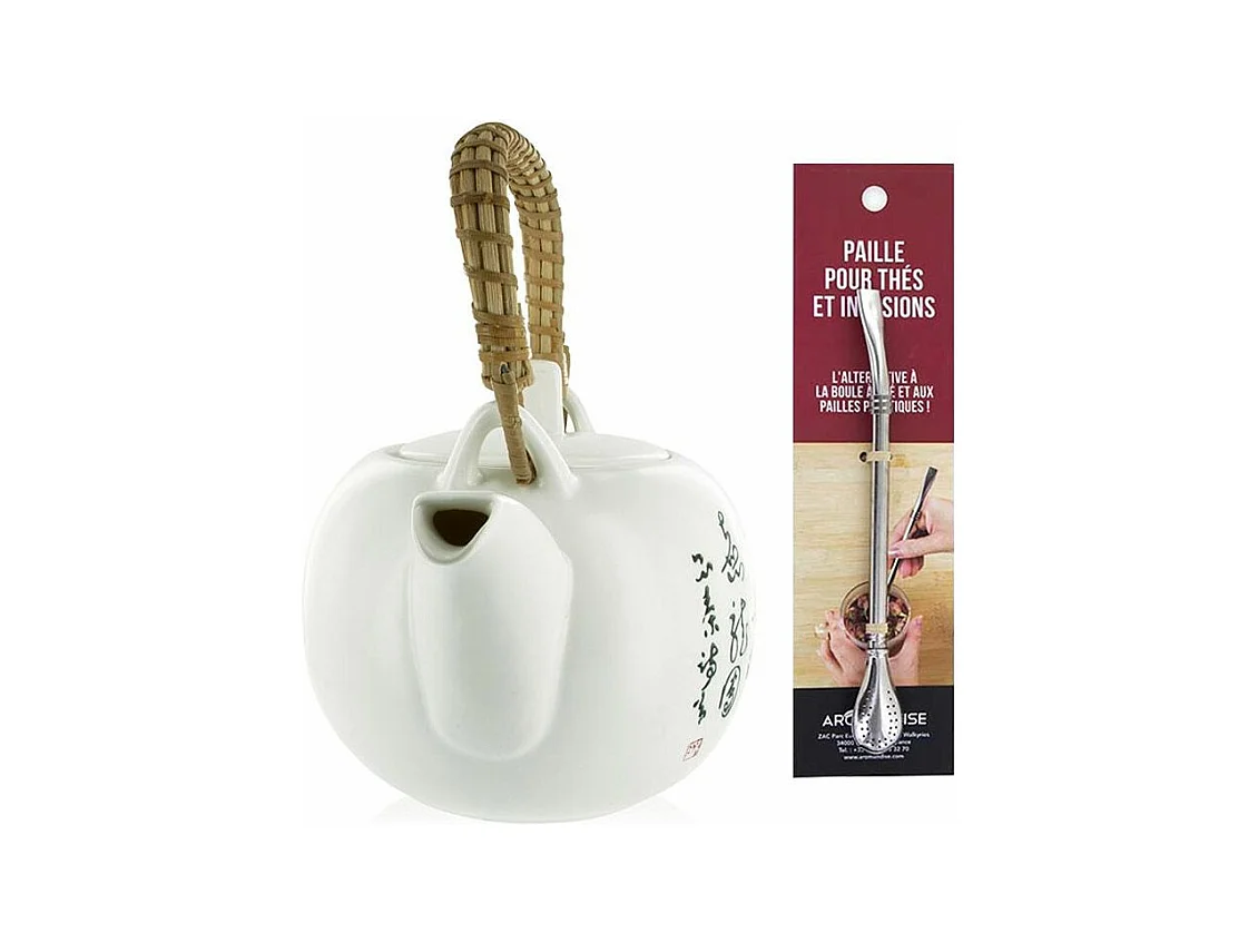 Théière Jiangxi en faïence 1 litre + paille inox avec filtre