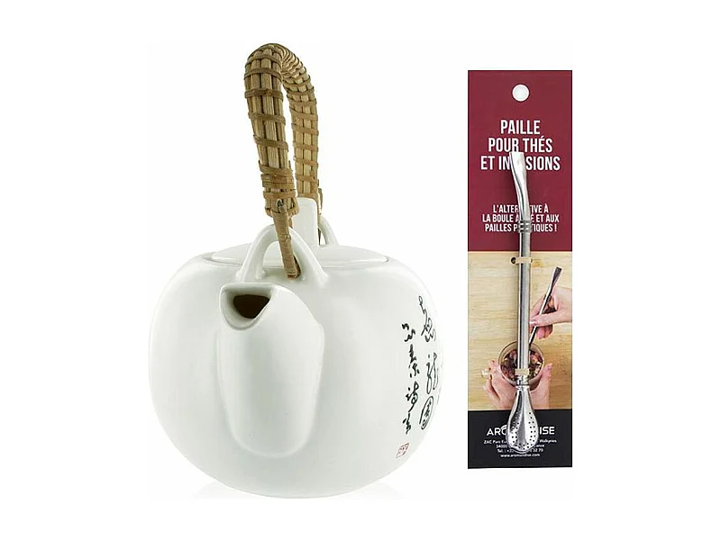 Théière Jiangxi en faïence 1 litre + paille inox avec filtre
