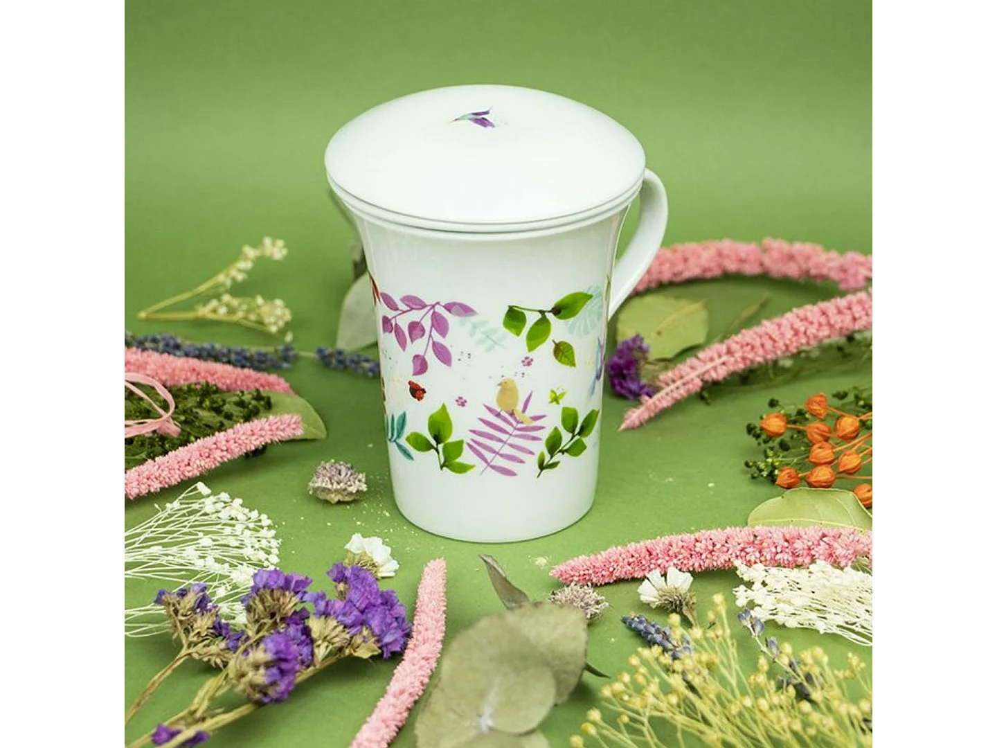 Porseleinen bloementheepot 250 ml + Ontspannende biologische kruidenthee