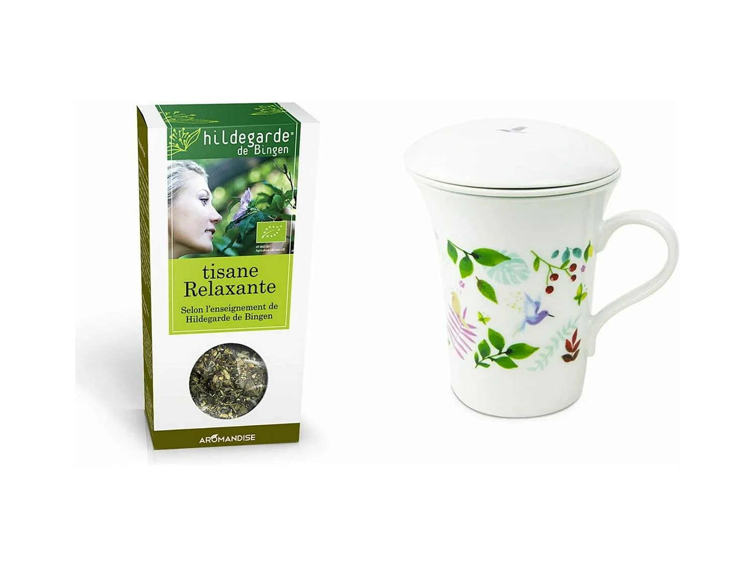 Tisanière fleurie porcelaine 250 ml + Tisane Bio relaxante