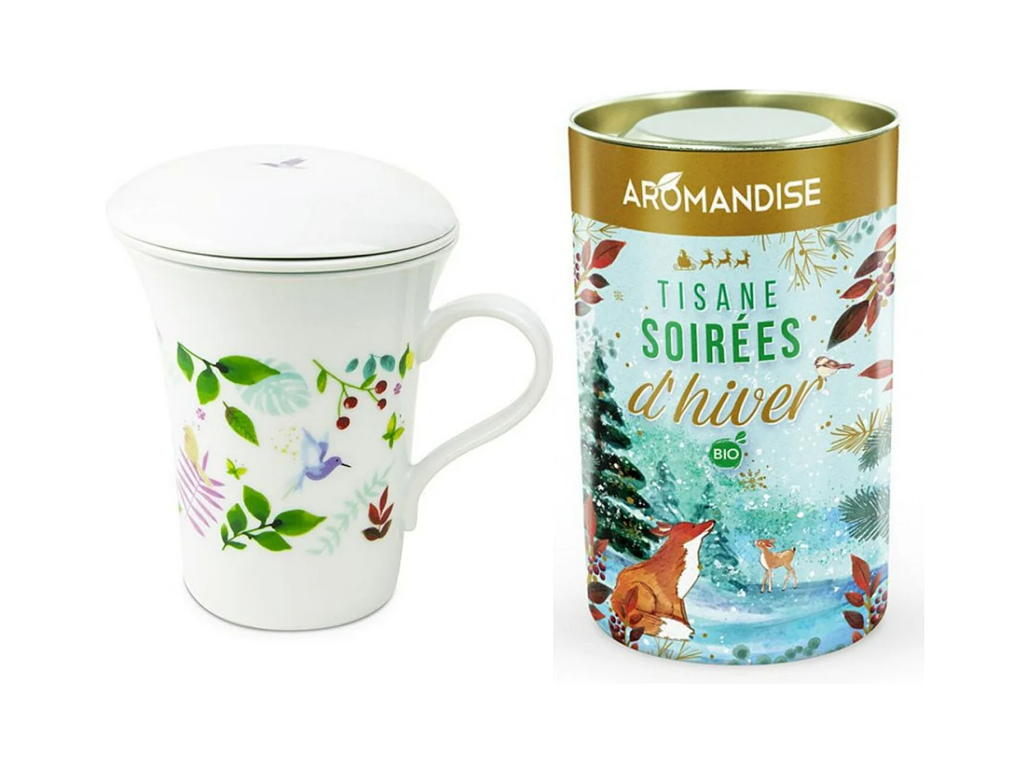 Tisanière fleurie porcelaine 250 ml + Tisane Soirées d'hiver