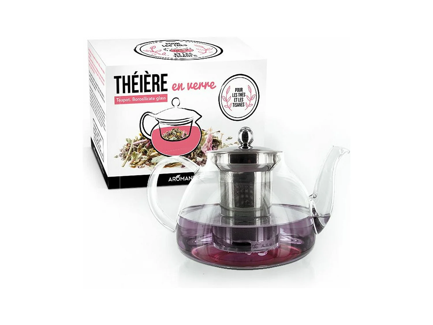 Théière en verre avec filtre en inox - 0,8 L