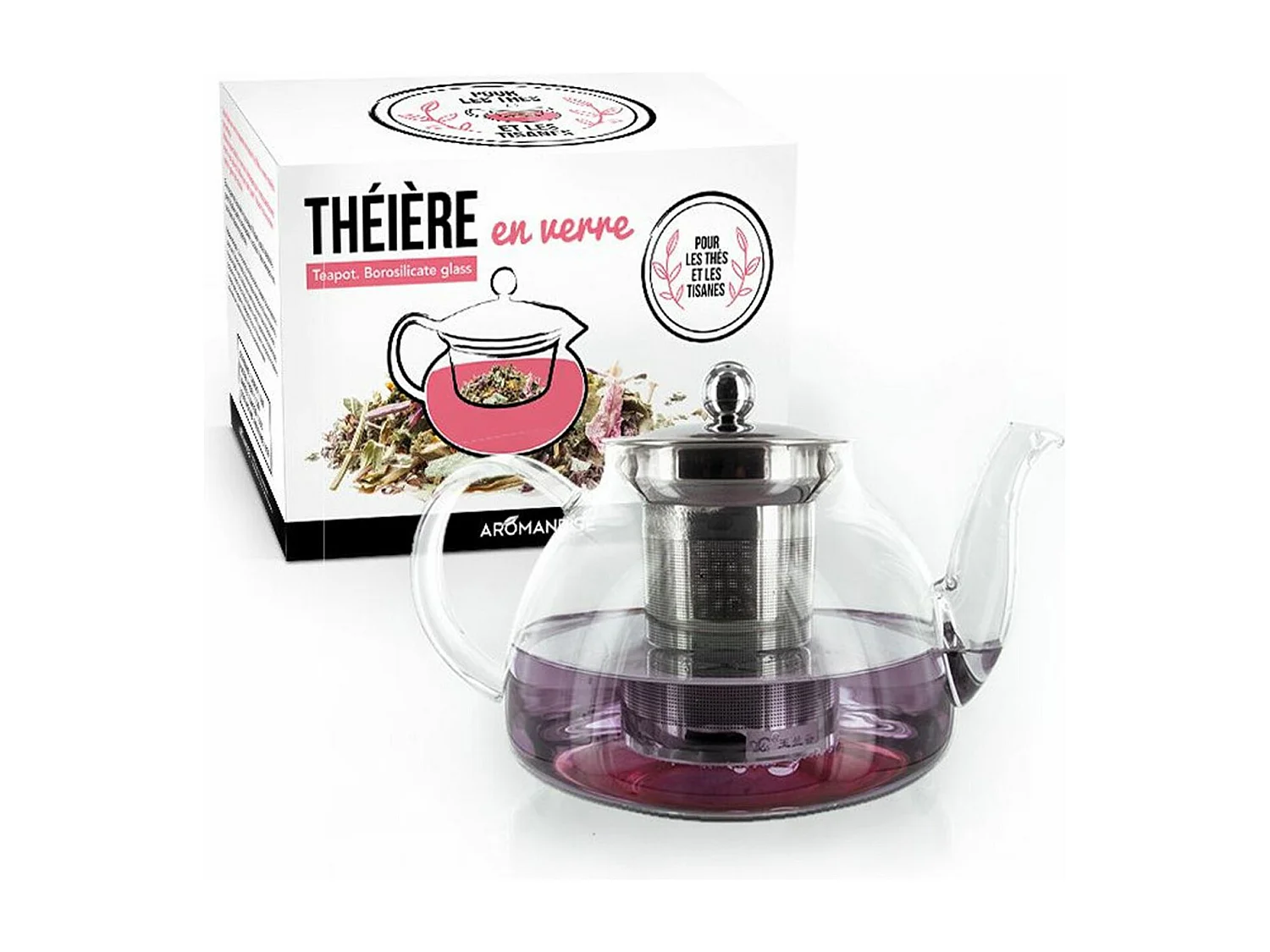 Théière en verre avec filtre en inox - 0,8 L