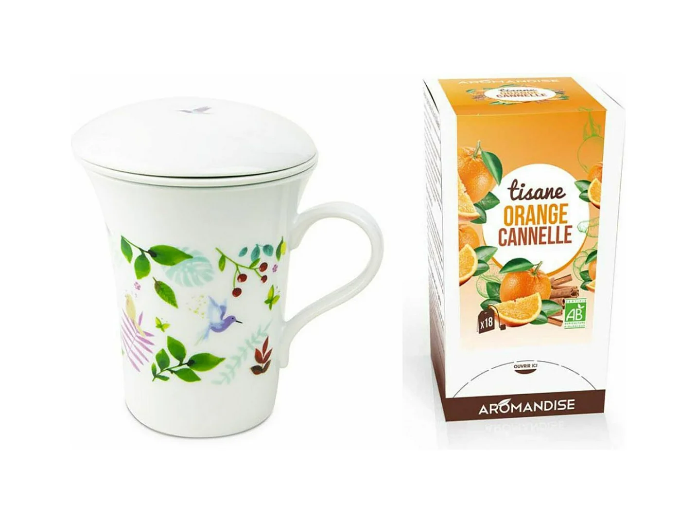 Tisanière fleurie porcelaine 250 ml + Tisane orange et cannelle biologique