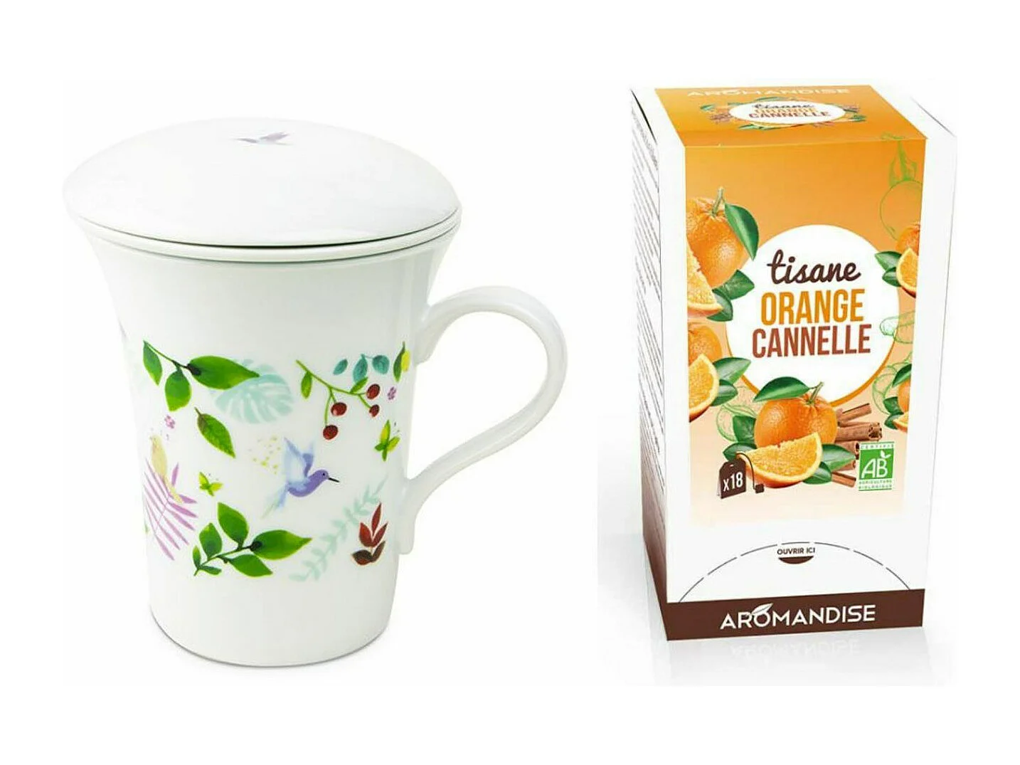 250 ml porseleinen bloementheepot + Biologische sinaasappel- en kaneelkruidenthee