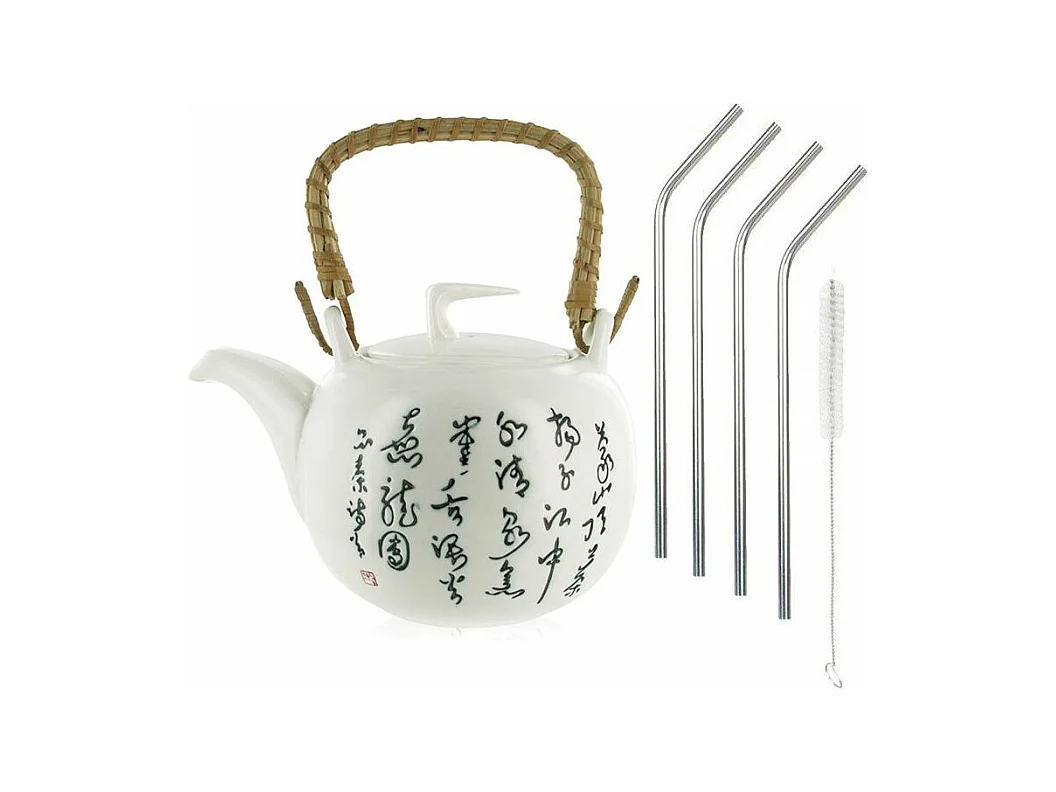 Théière Jiangxi en faïence 1 litre + 4 pailles en inox