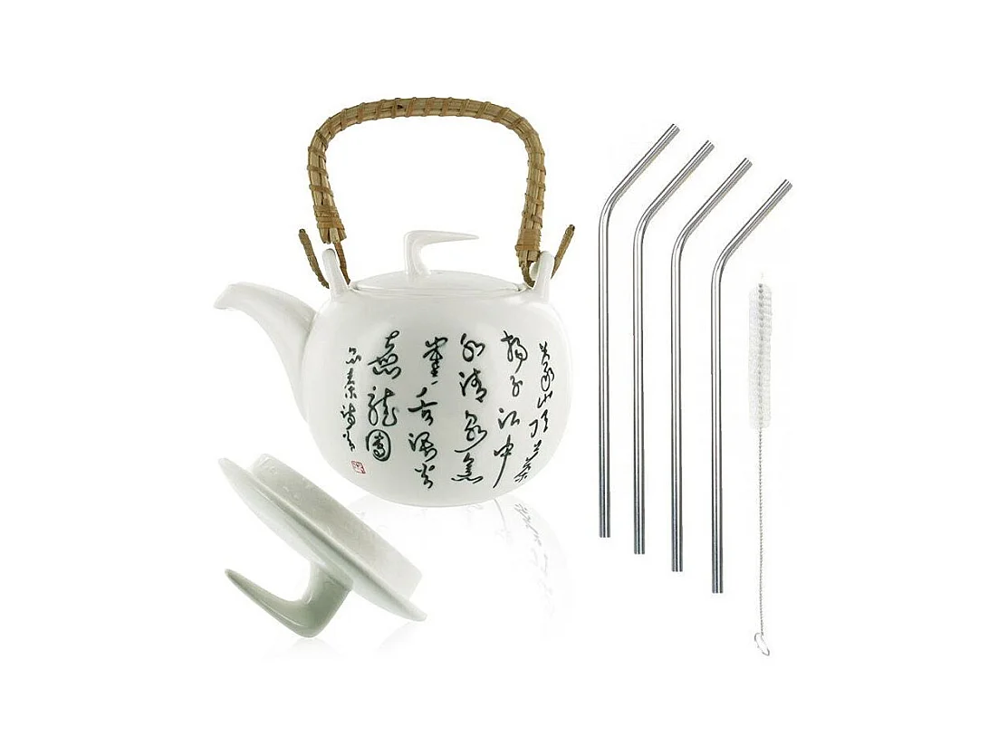 Théière Jiangxi en faïence 1 litre + 4 pailles en inox