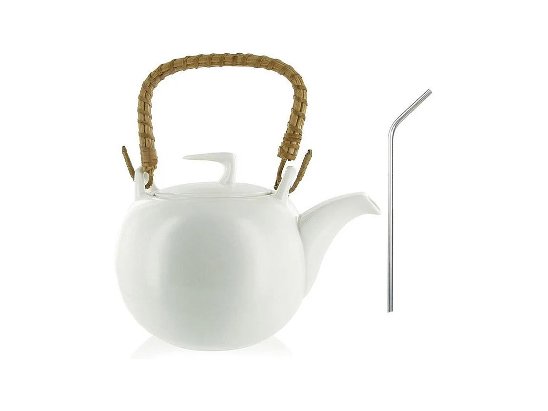 Théière Jiangxi en faïence 1 litre + 4 pailles en inox