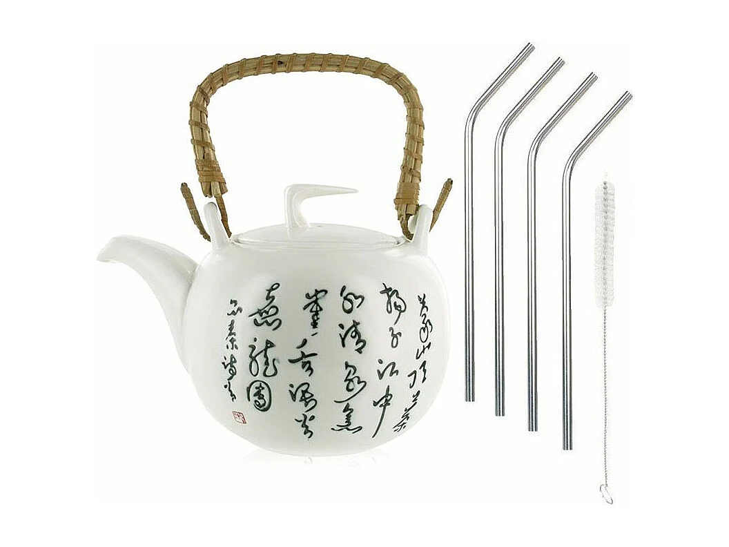 Théière Jiangxi en faïence 1 litre + 4 pailles en inox