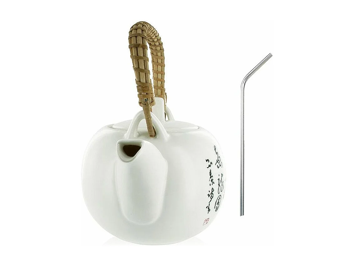 Théière Jiangxi en faïence 1 litre + 4 pailles en inox