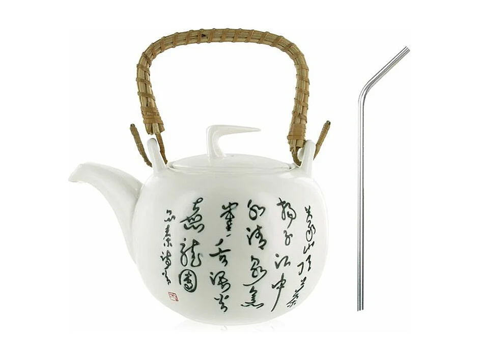 Théière Jiangxi en faïence 1 litre + 4 pailles en inox