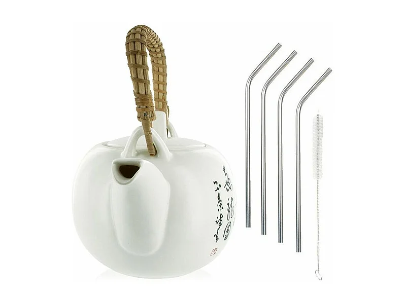 Théière Jiangxi en faïence 1 litre + 4 pailles en inox