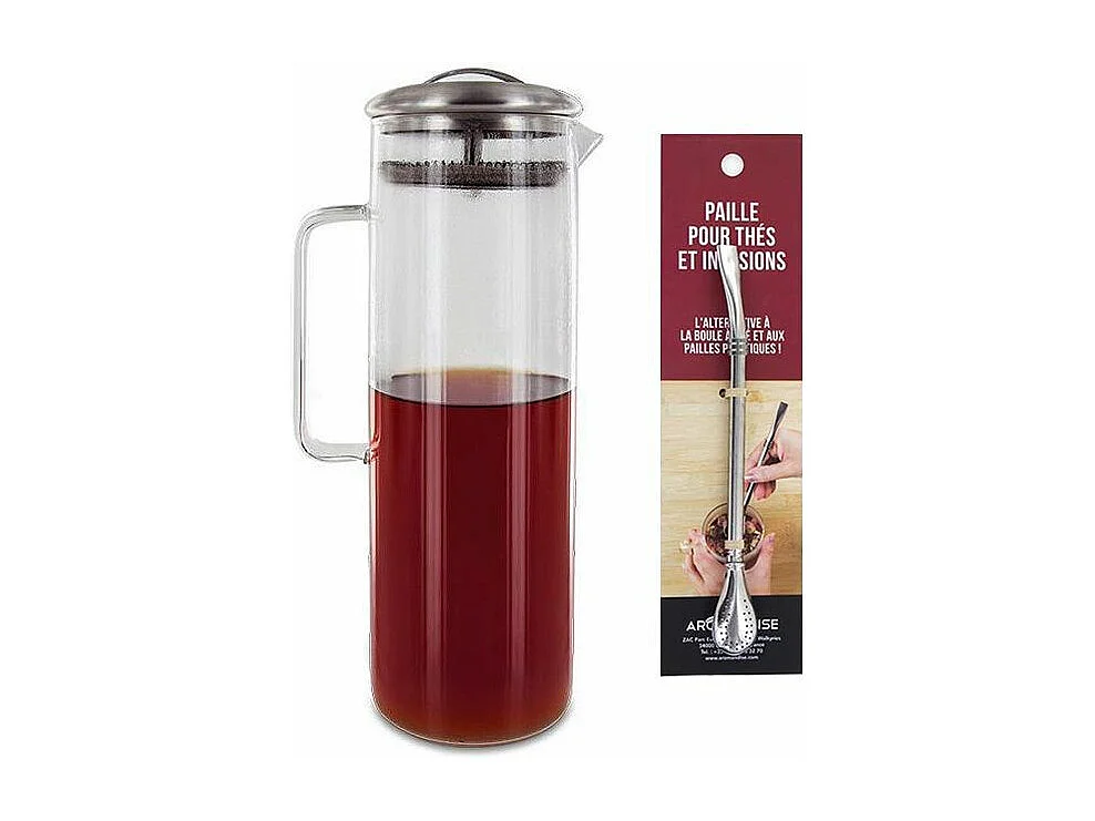 Decantador de té helado 1,5 litro + pajita de acero inoxidable con filtro