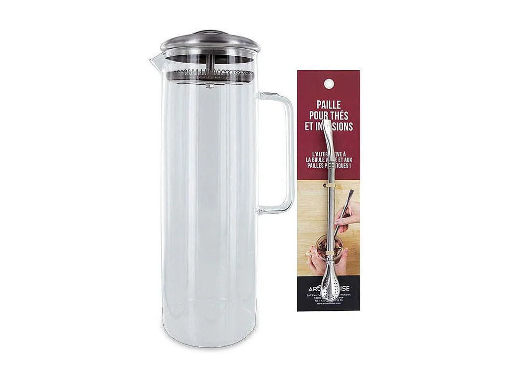 Decantador de té helado 1,5 litro + pajita de acero inoxidable con filtro