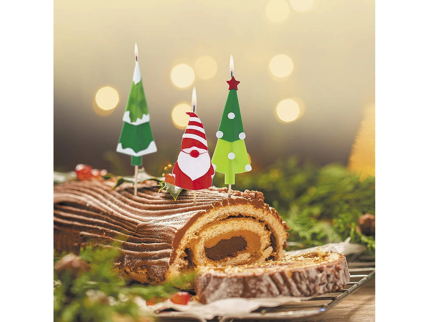 3 velas para tronco de Navidad DIY