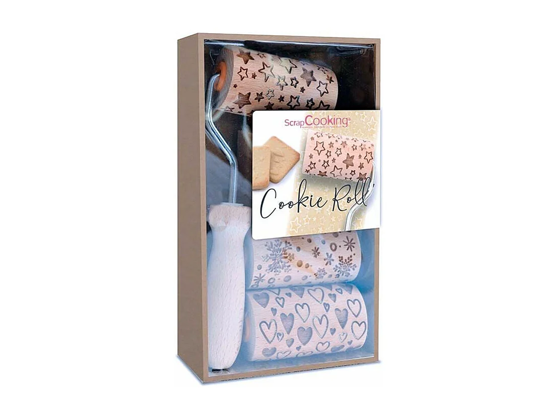 3 mini rodillos de impresión de madera - Estrellas, corazones y floretes