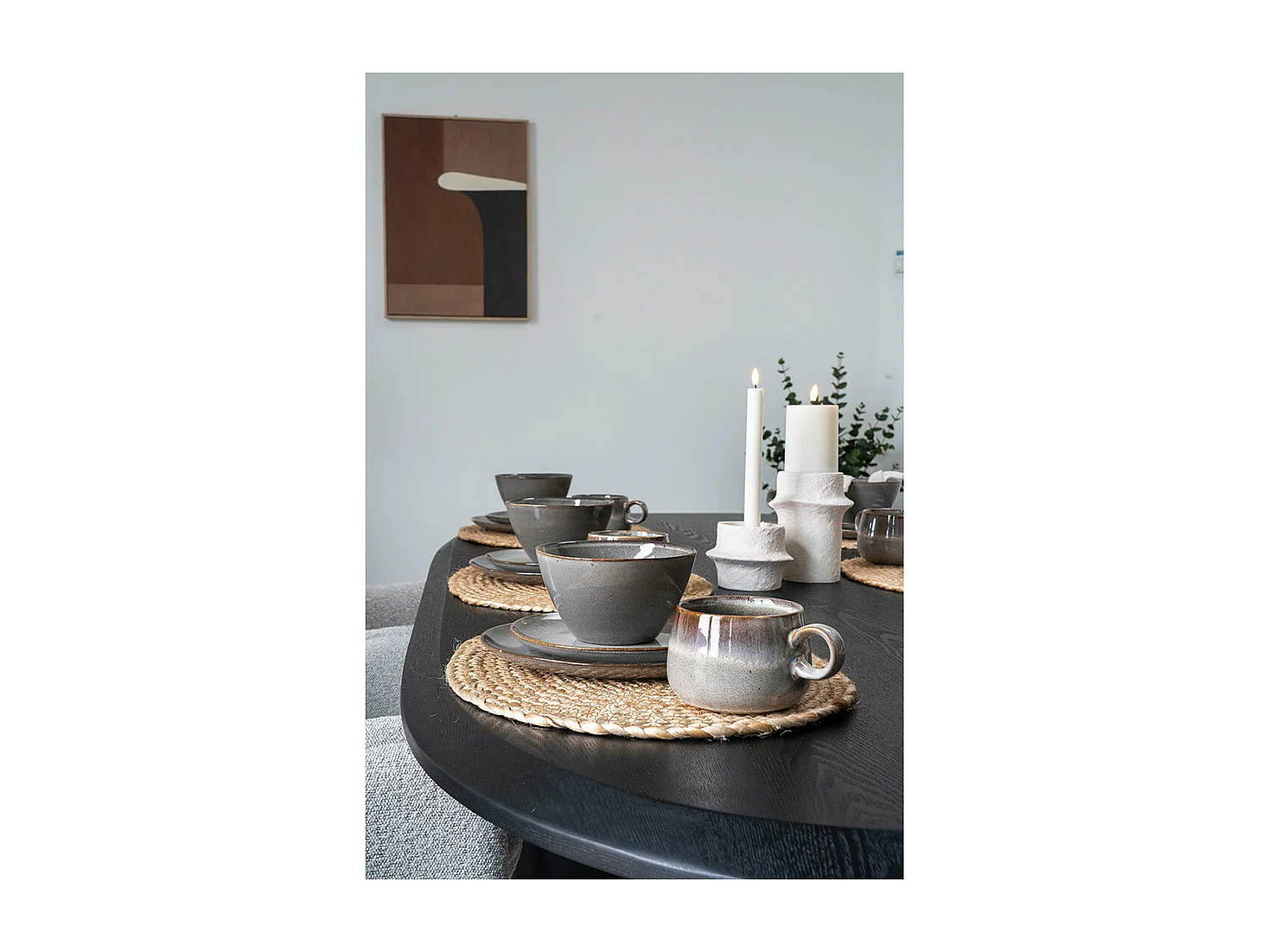 Selma Mittagsteller Keramik Set von 4 grau, braun.