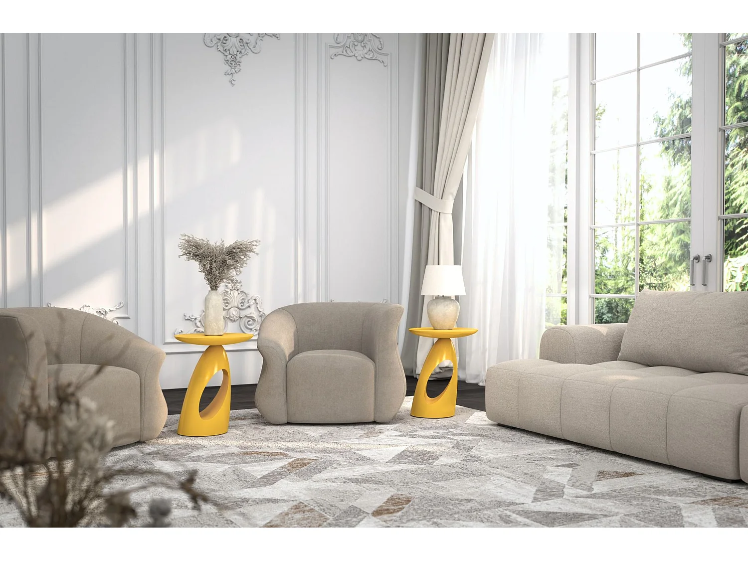 Beistelltisch Island, ovaler tischplatte, buche - lackiert, gelb