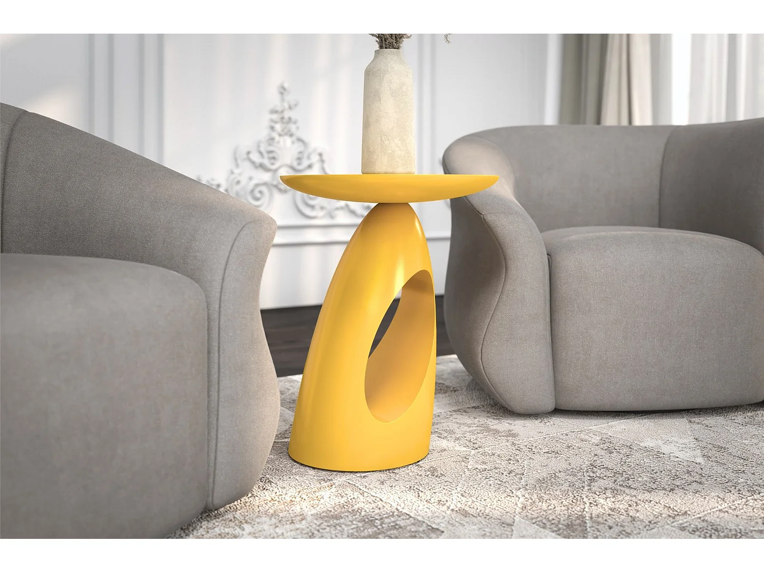 Beistelltisch Island, ovaler tischplatte, buche - lackiert, gelb