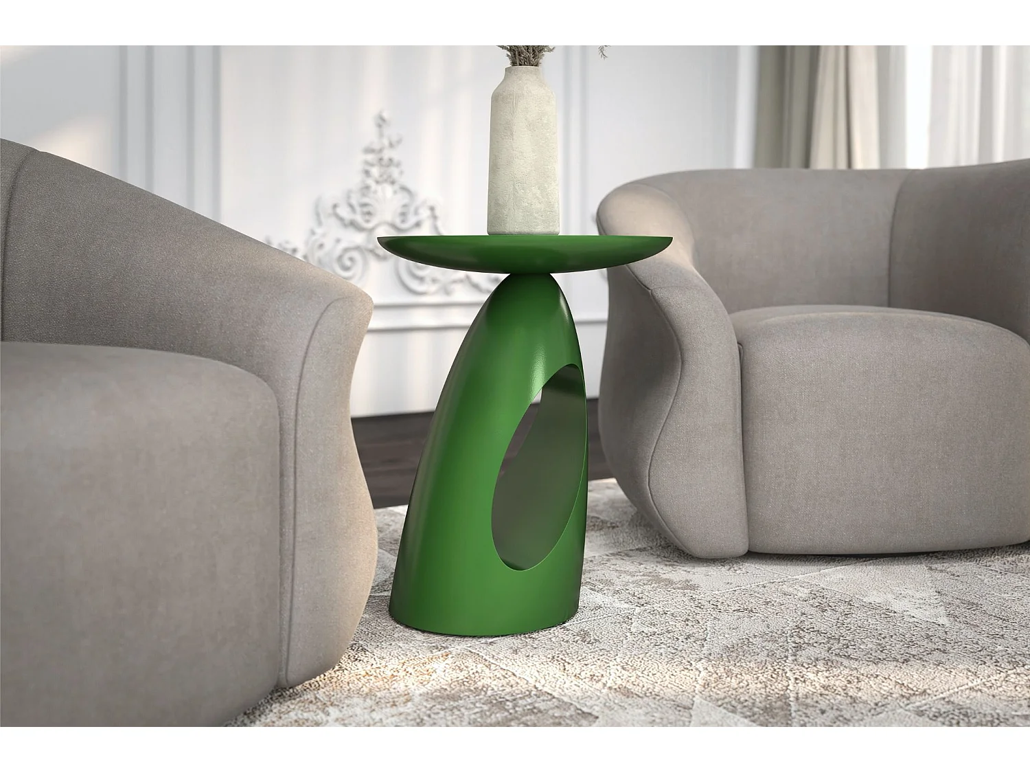 Beistelltisch Island, ovaler tischplatte, buche - lackiert, grün