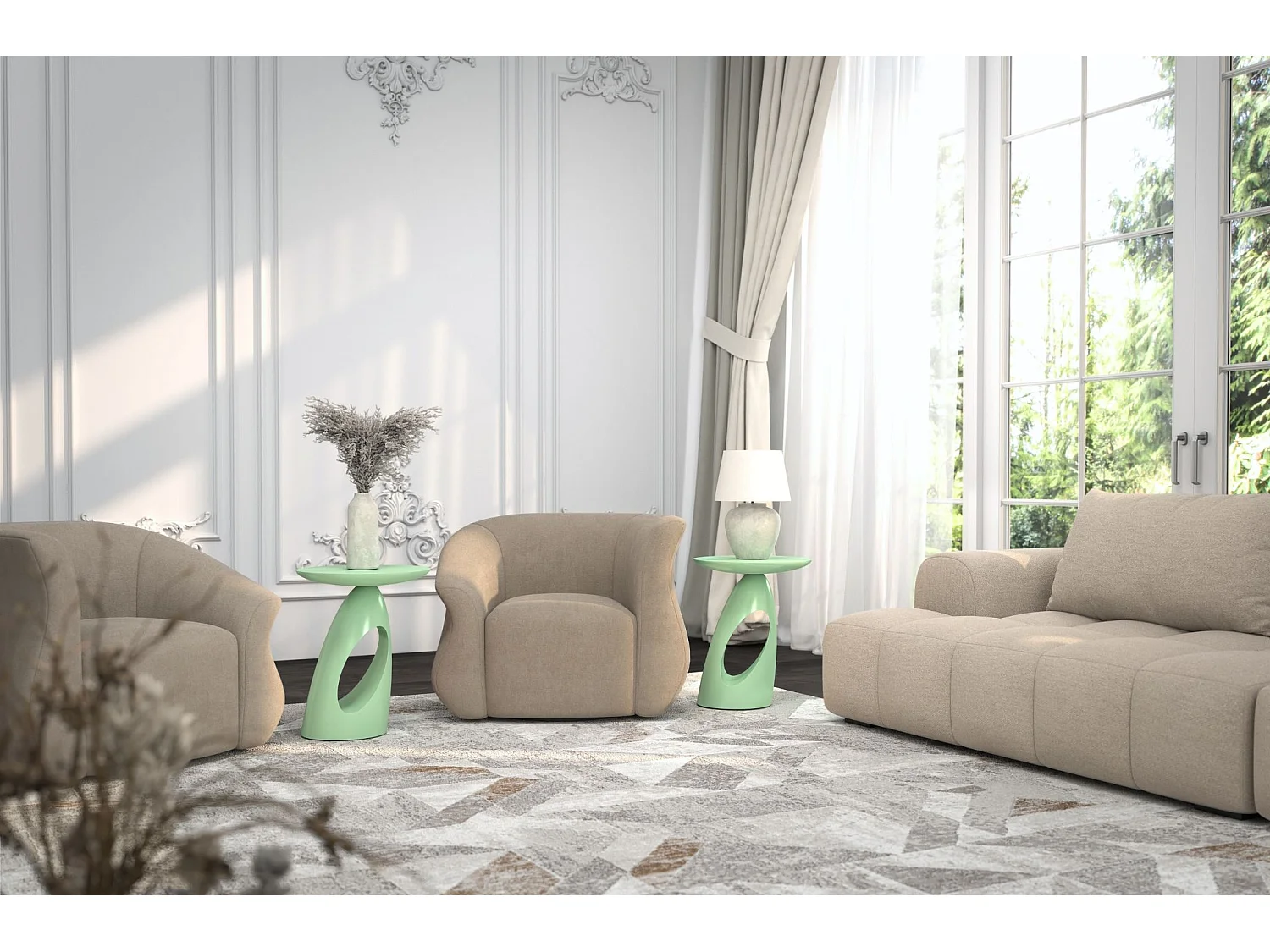 Beistelltisch Island, ovaler tischplatte, buche - lackiert, hellgrün