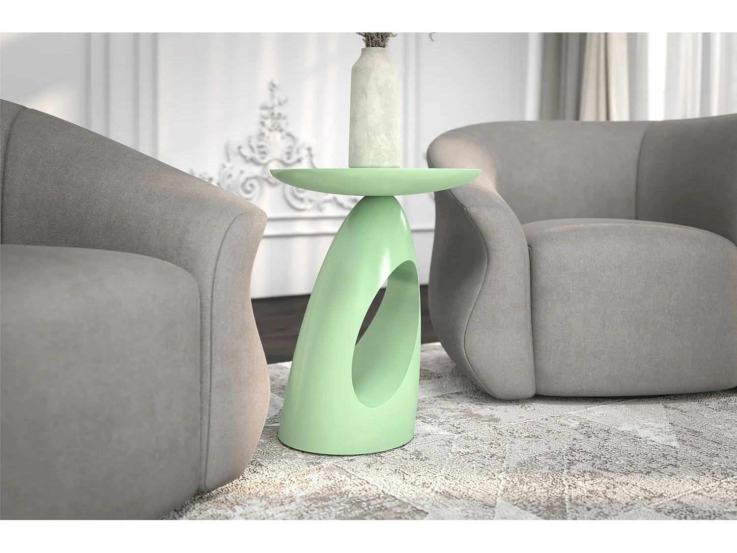 Beistelltisch Island, ovaler tischplatte, buche - lackiert, hellgrün