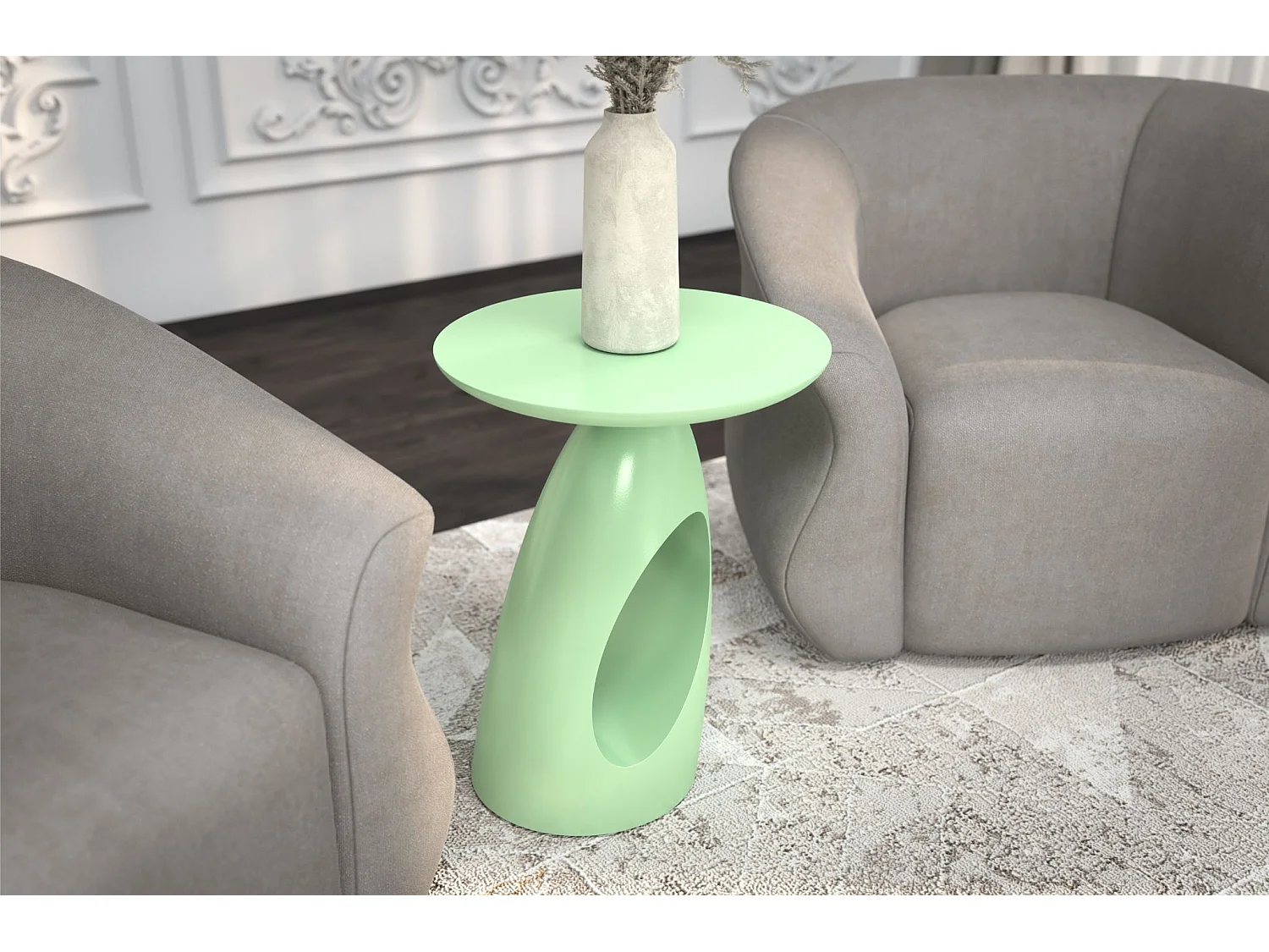 Table d'appoint / Table de nuit en bois de hêtre Kayani Island, hauteur 40 cm / Vert poudré