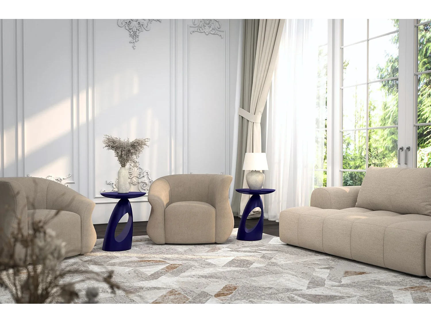 Beistelltisch Island, ovaler tischplatte, buche - lackiert, marineblau