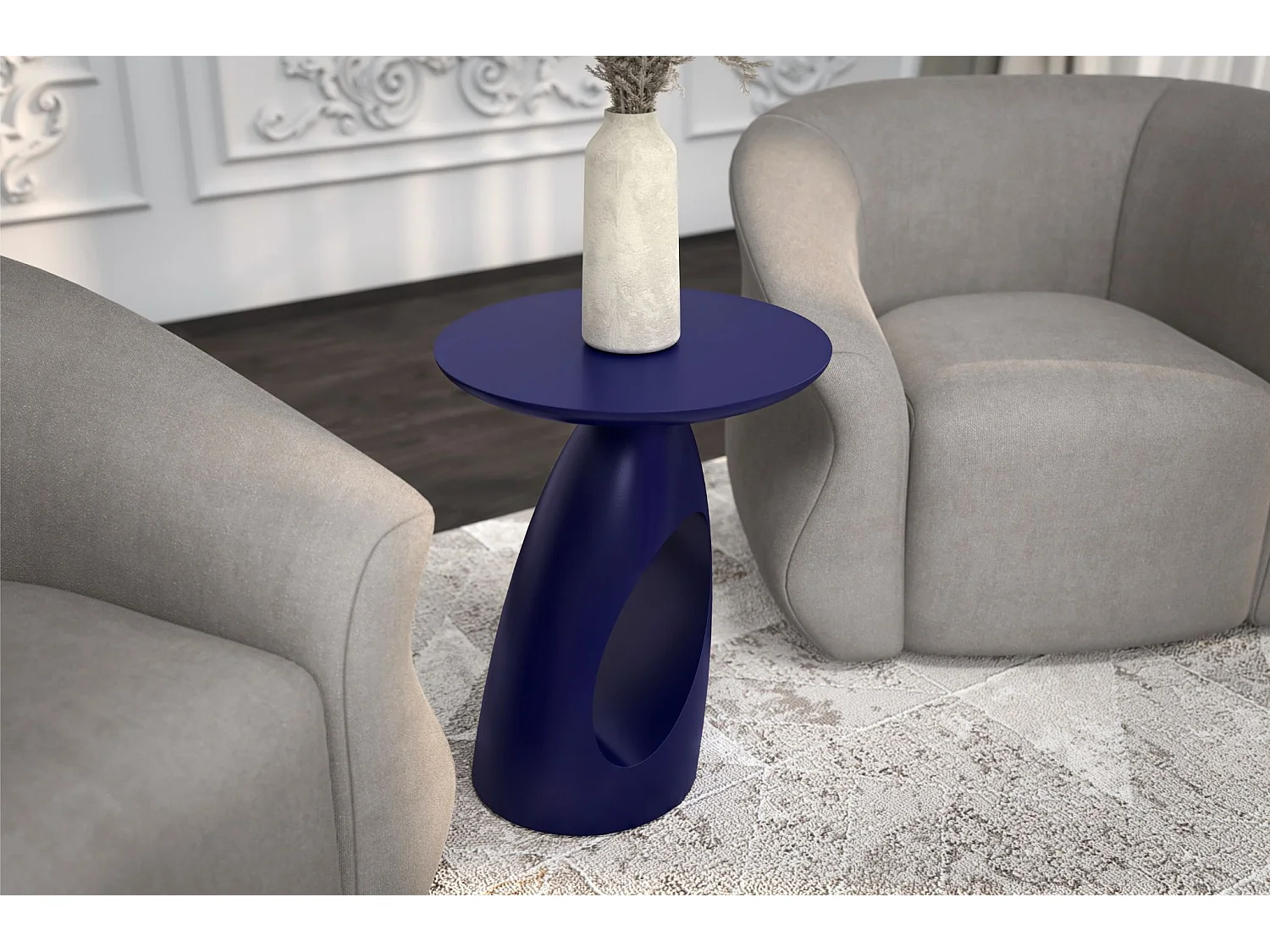 Table d'appoint / Table de nuit en bois de hêtre Kayani Island, hauteur 40 cm / Bleu marine