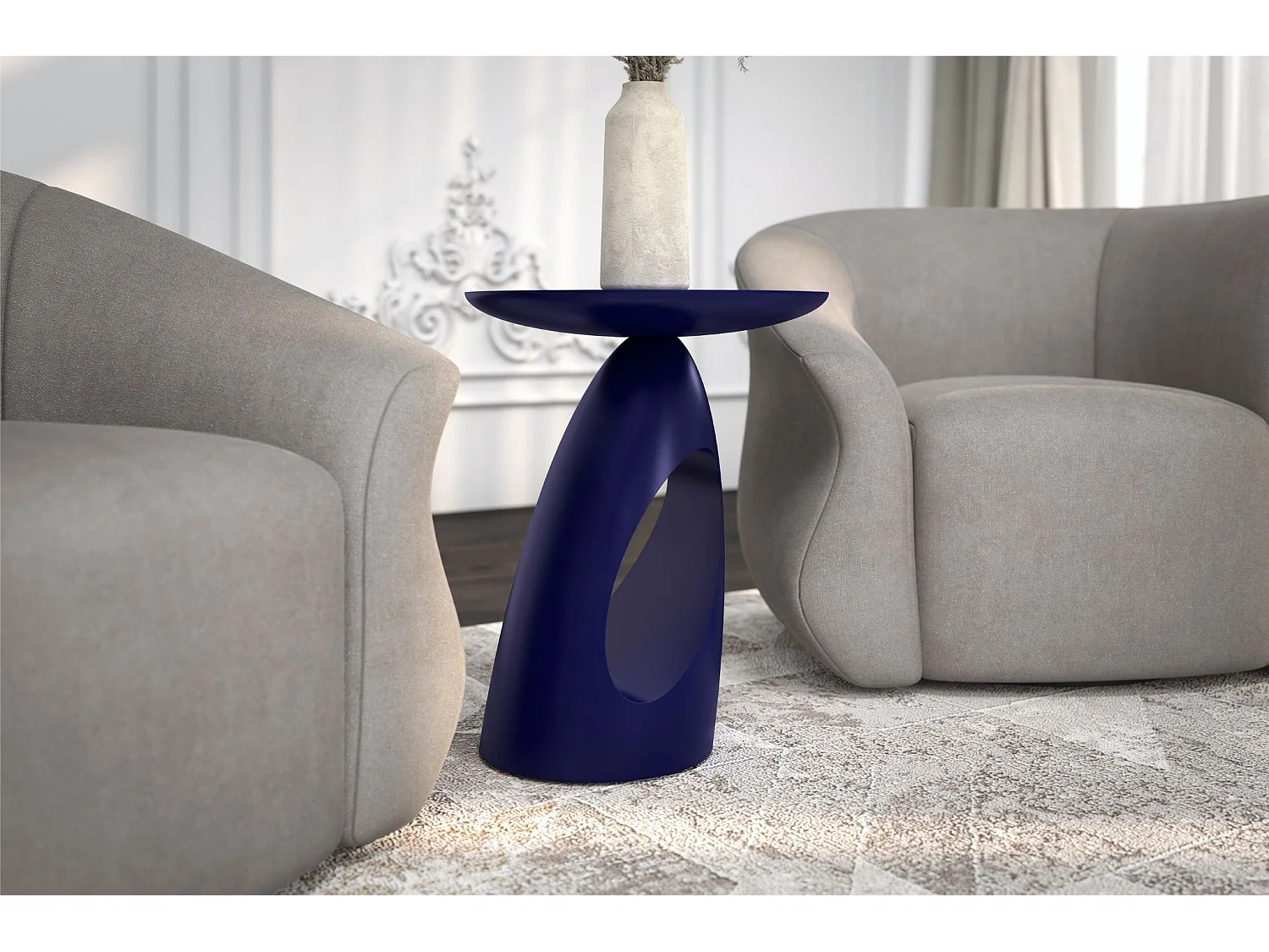 Table d'appoint / Table de nuit en bois de hêtre Kayani Island, hauteur 40 cm / Bleu marine