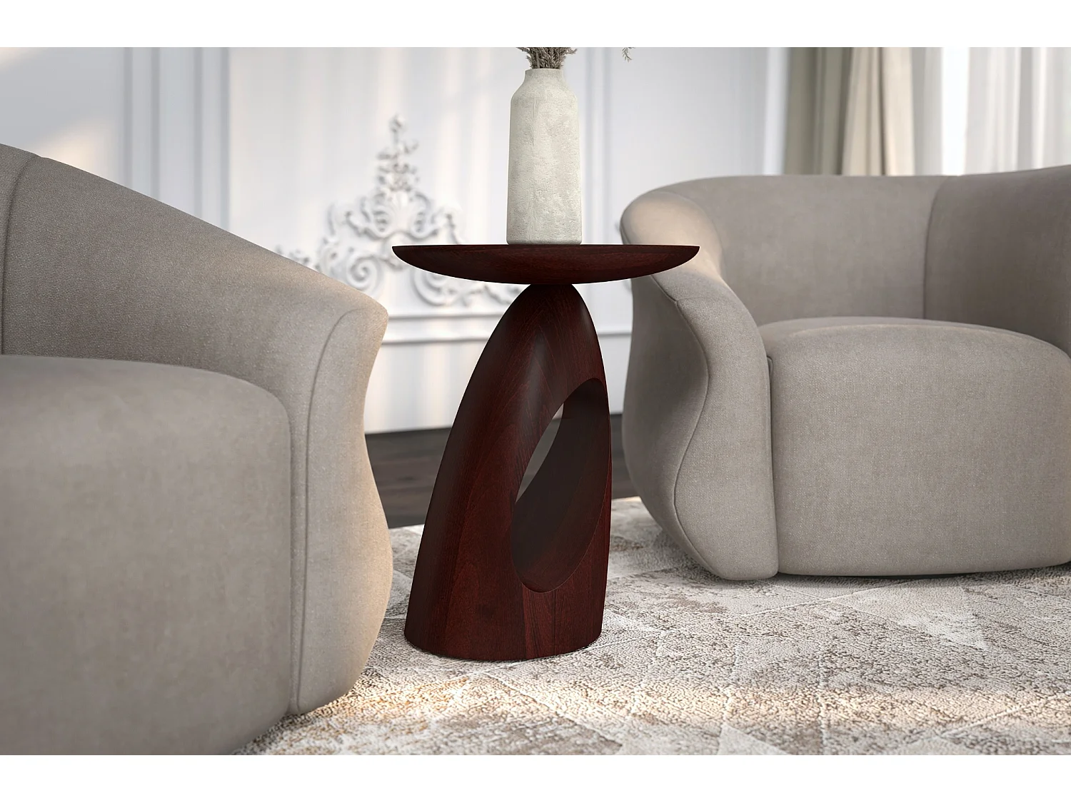 Beistelltisch Island, ovaler tischplatte, buche - lackiert, palisanderfarbe