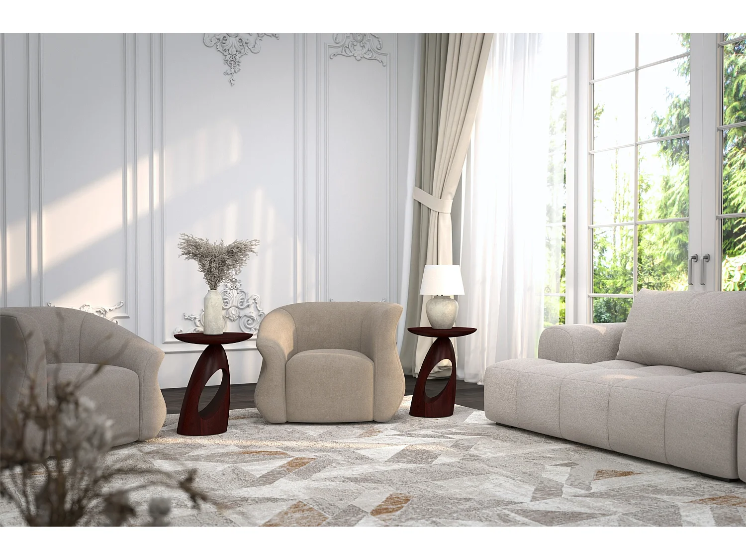 Beistelltisch Island, ovaler tischplatte, buche - lackiert, palisanderfarbe