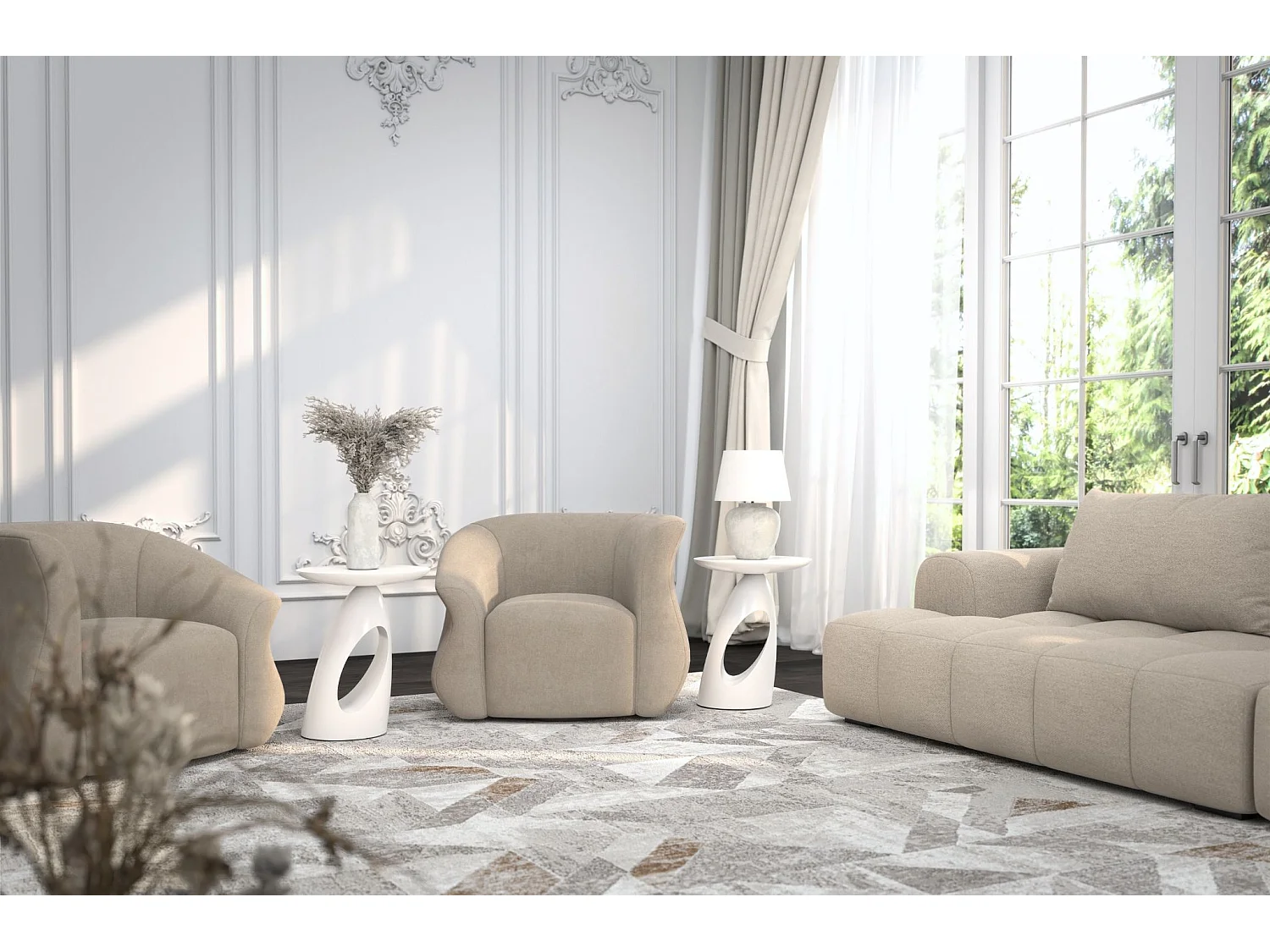 Beistelltisch Island, ovaler tischplatte, buche - lackiert, vollflächiges weiß (ral 9003)