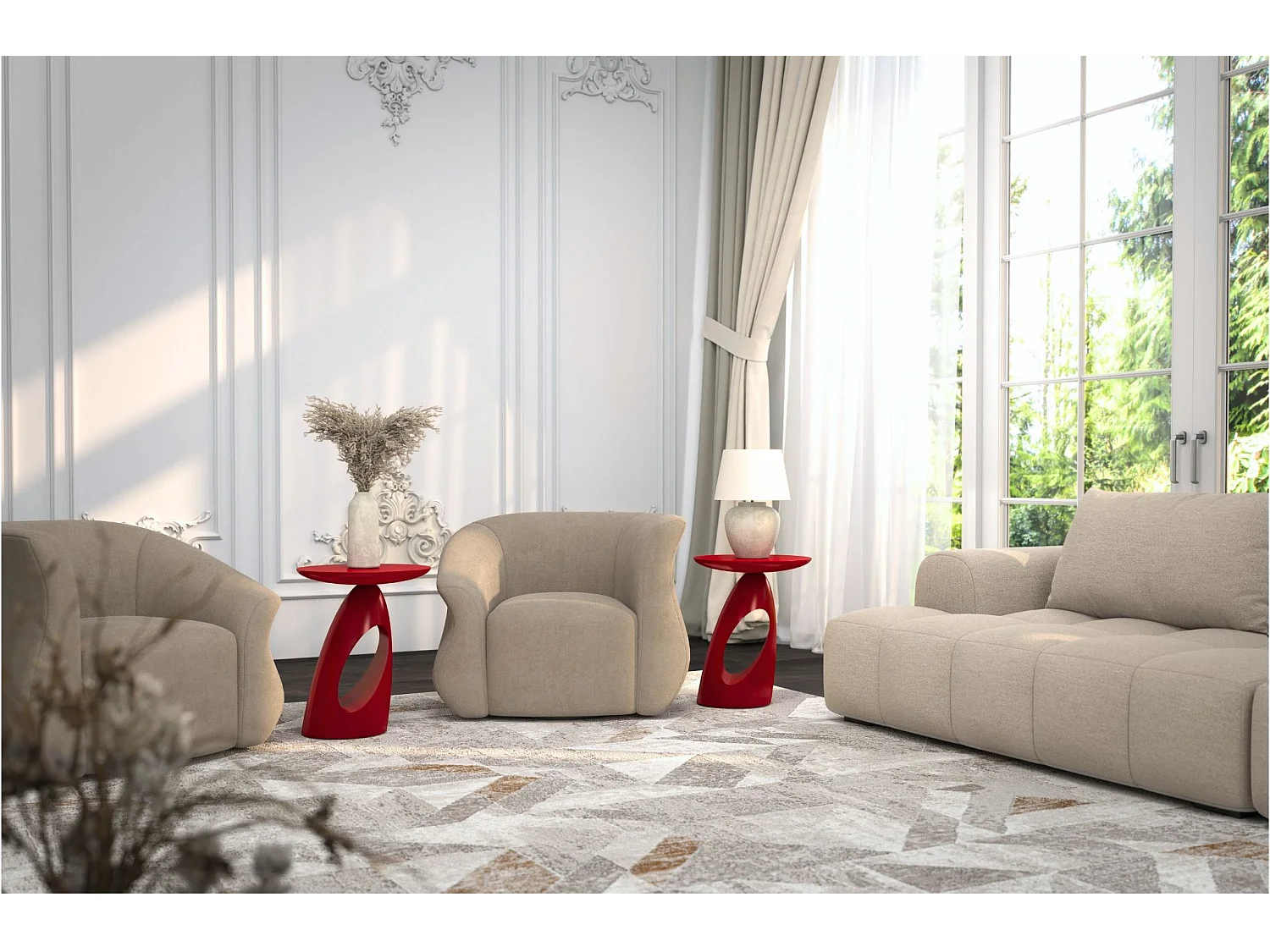 Beistelltisch Island, ovaler tischplatte, buche - lackiert, rot