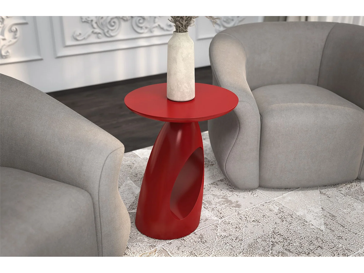 Beistelltisch Island, ovaler tischplatte, buche - lackiert, rot