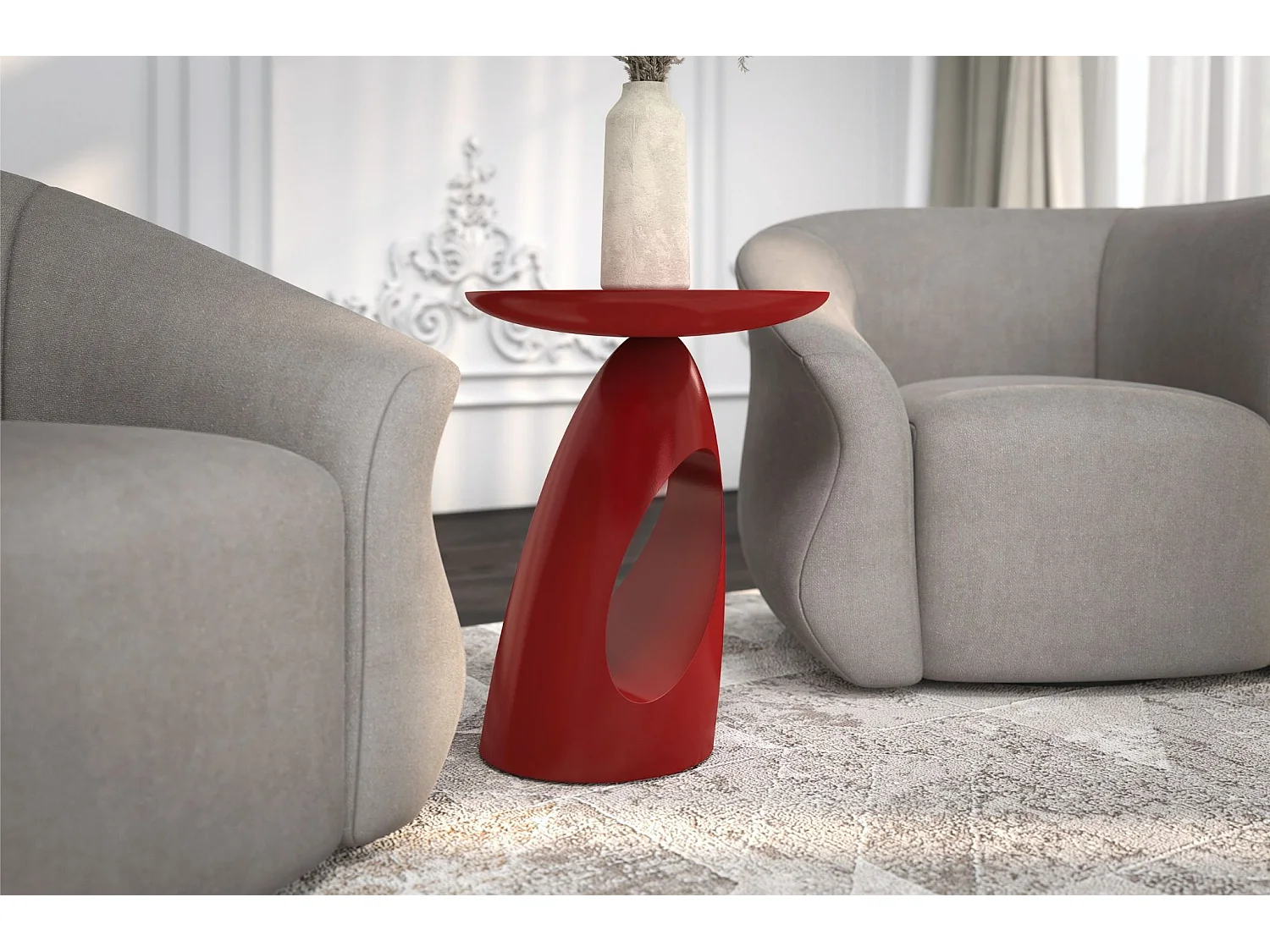 Beistelltisch Island, ovaler tischplatte, buche - lackiert, rot