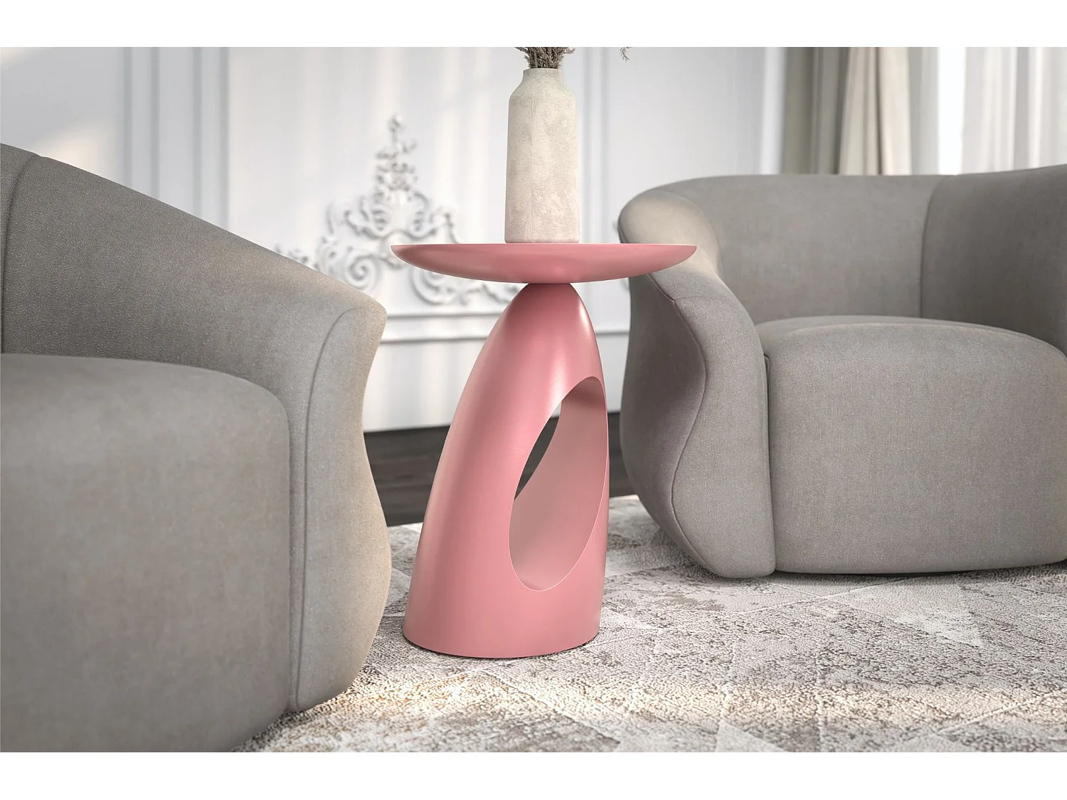 Beistelltisch Island, ovaler tischplatte, buche - lackiert, hellrosa