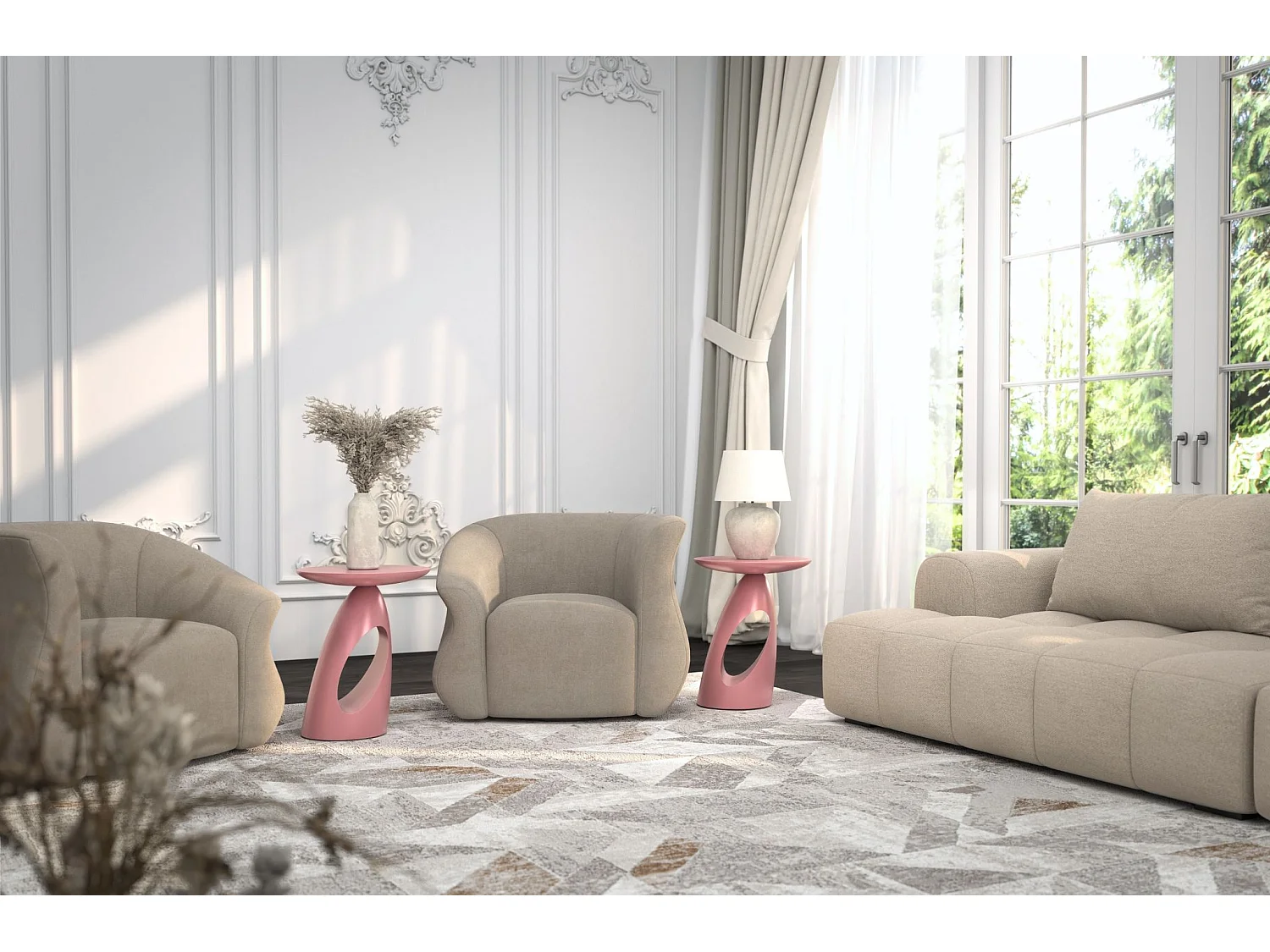 Stolik drewniany różne kolory Kayani Island, pudrowy róż