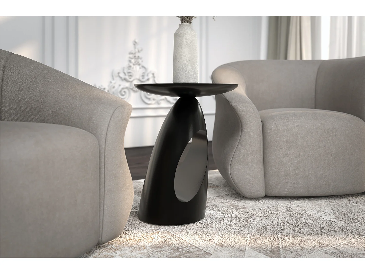 Beistelltisch Island, ovaler tischplatte, buche - lackiert, schwarz