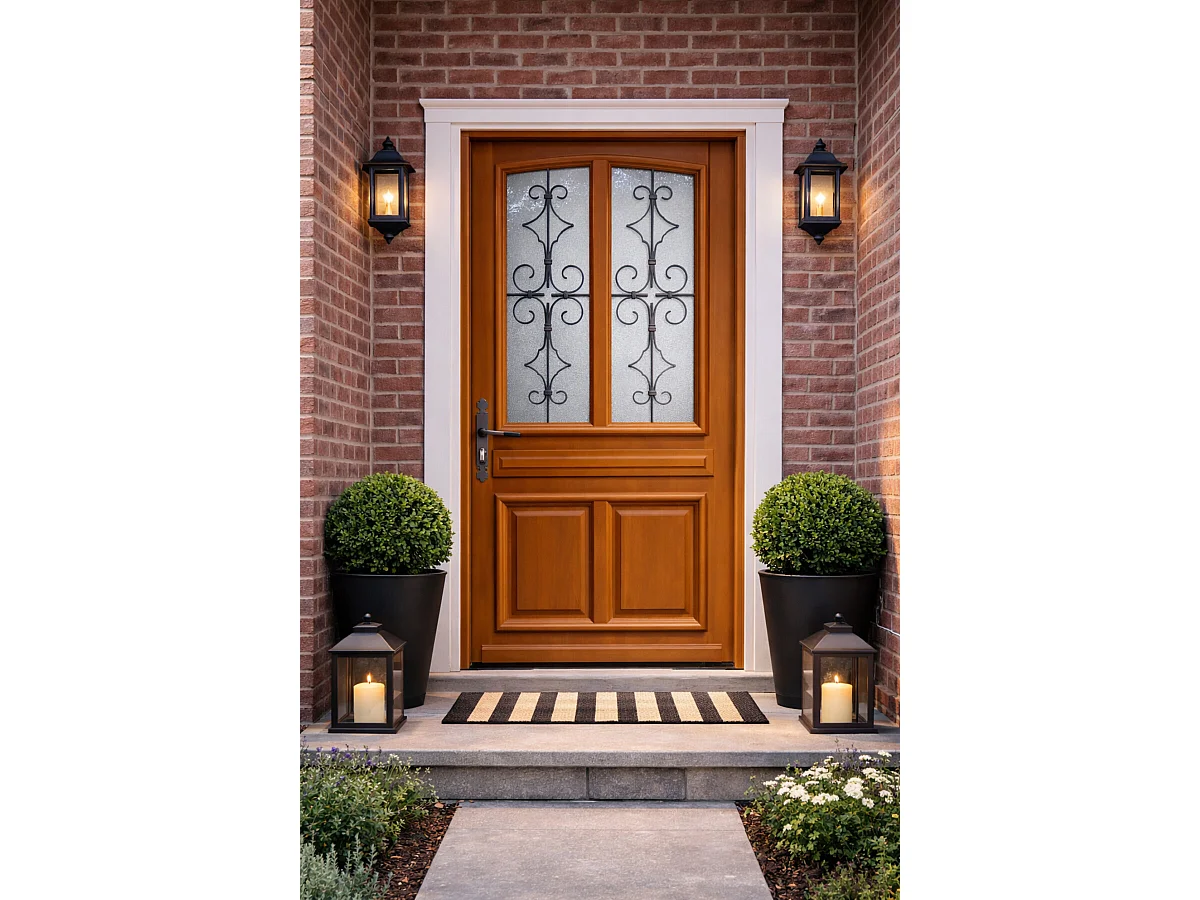 Puerta de entrada de madera acristalada, Manon, Al.200xl.90 p. derecha + Mango Y Cañón (ref 010403RFP)Tabla de Dimensiones sin manilla