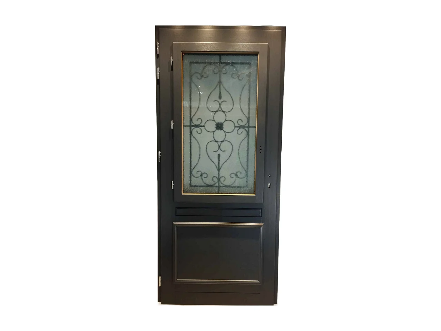 Porte d'entree Bois vitree, Candice RAL 7016, H,215xl,90 p,droit Cotes Tableau