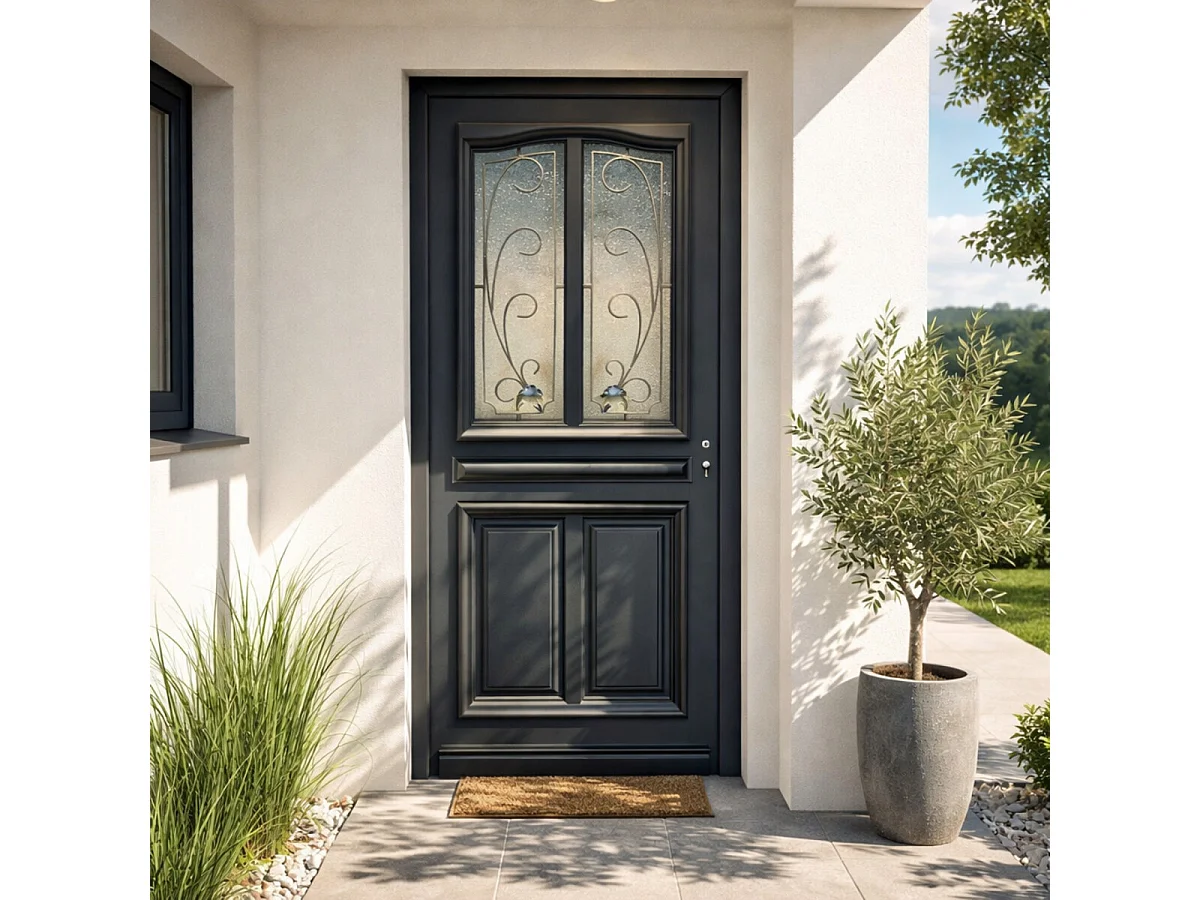 Porte d'entree Bois vitree, Mathilde RAL 7016, H,215xl,90 p,gauche Cotes Tableau