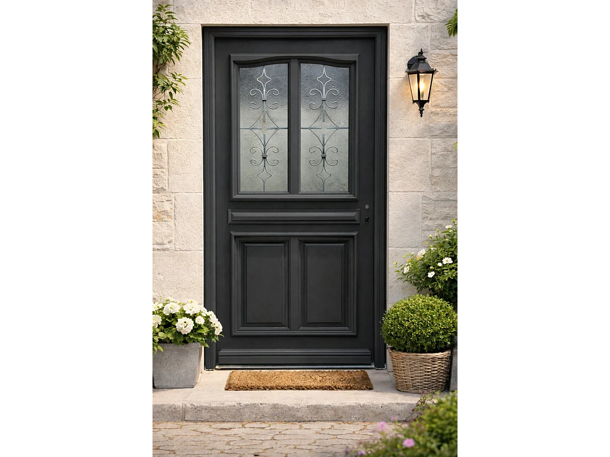 Porte d'entree Bois vitree, Mathilde RAL 7016, H,215xl,90 p,gauche Cotes Tableau