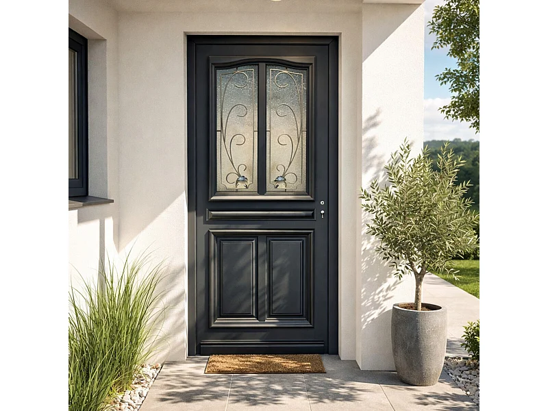 Porte d'entree Bois vitree, Mathilde RAL 7016, H,215xl,90 p,gauche Cotes Tableau